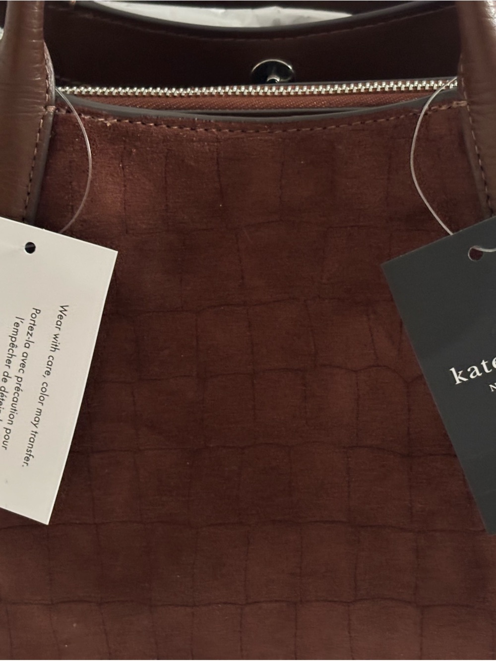 kate spade New York Brown Dumpling Croc Suede Top-Handle Satchel Bag - Picture 6 of 12